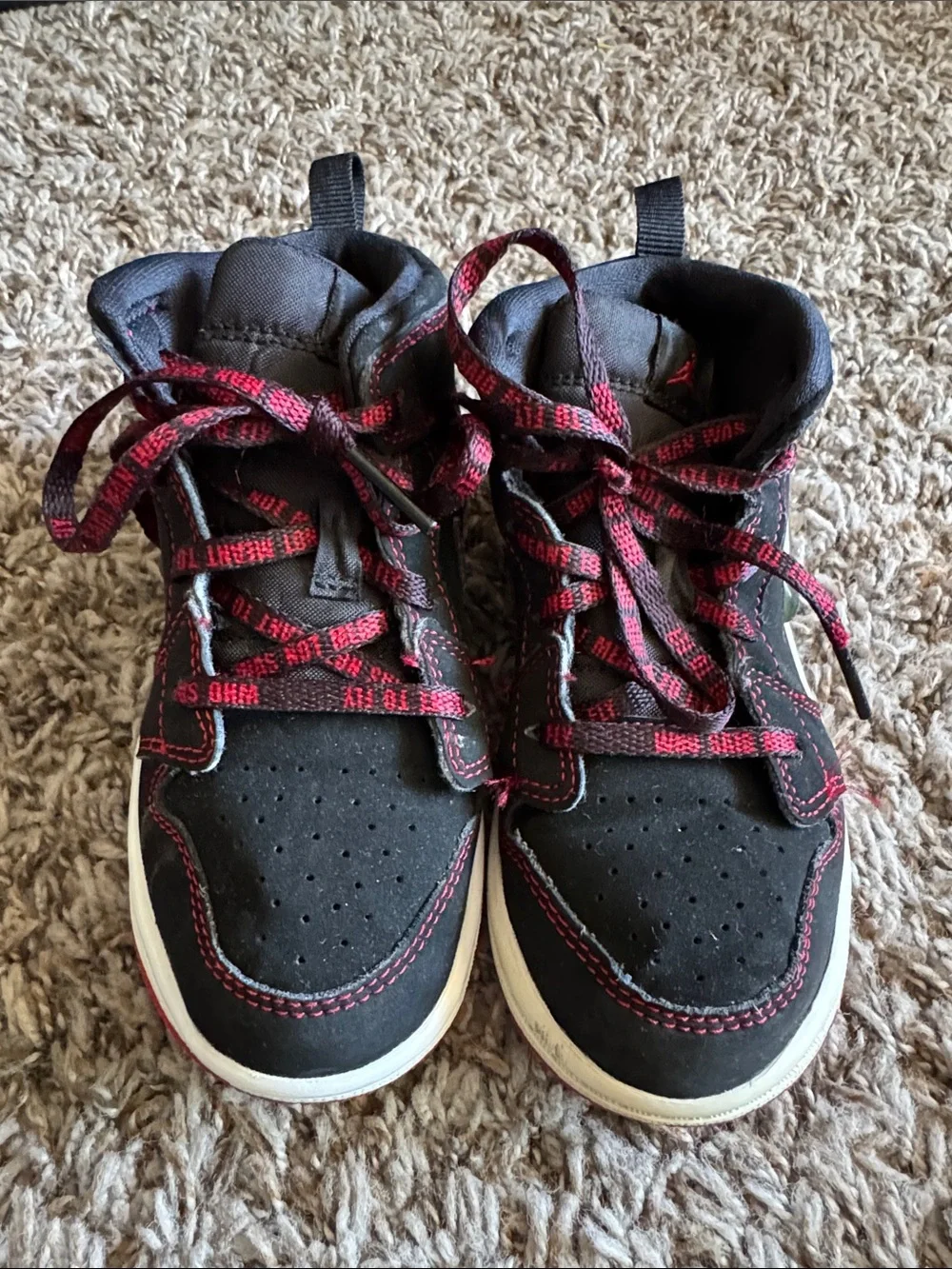Nike Kids Black and Red High-Top Sneakers with White Sole